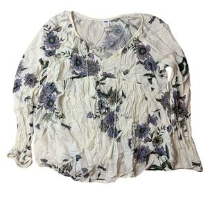 Old Navy Floral & Dragonfly Boho Peasant Blouse - Medium